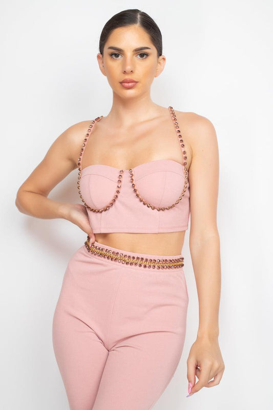 Stone Embellished Top And Pants Set | Mixtshop LLC