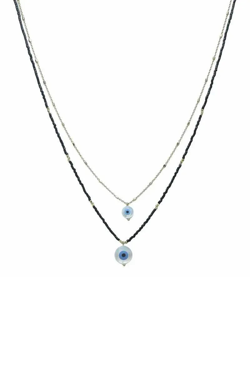 Seed Bead Evil Eye Pendant Layered Necklace | Mixtshop LLC Main image