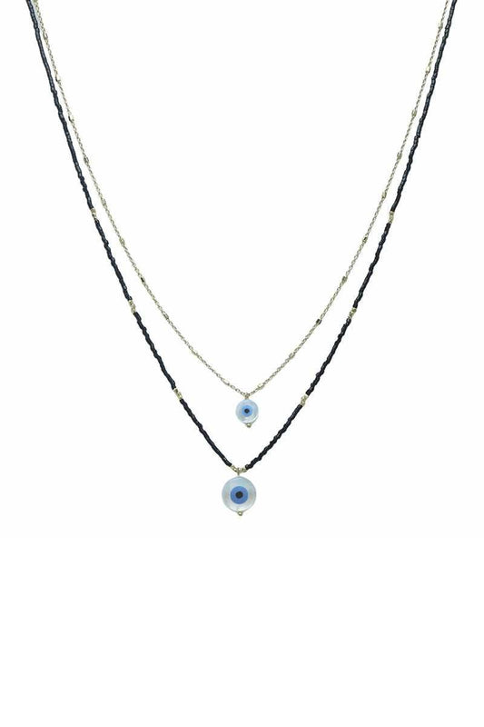 Seed Bead Evil Eye Pendant Layered Necklace | Mixtshop LLC