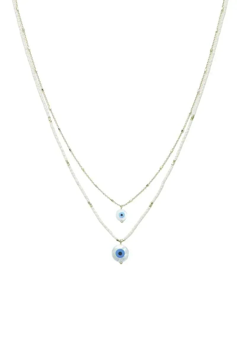 Seed Bead Evil Eye Pendant Layered Necklace | Mixtshop LLC