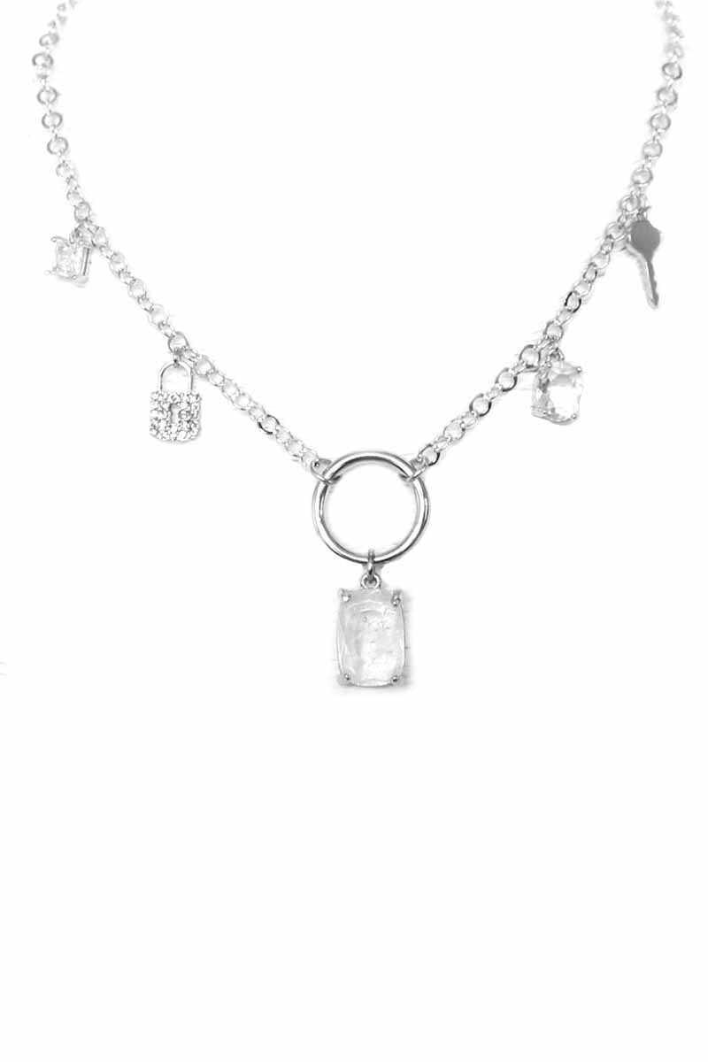 Metal Chain Crystal Stone Lock And Key Dangle Necklace Secondary image
