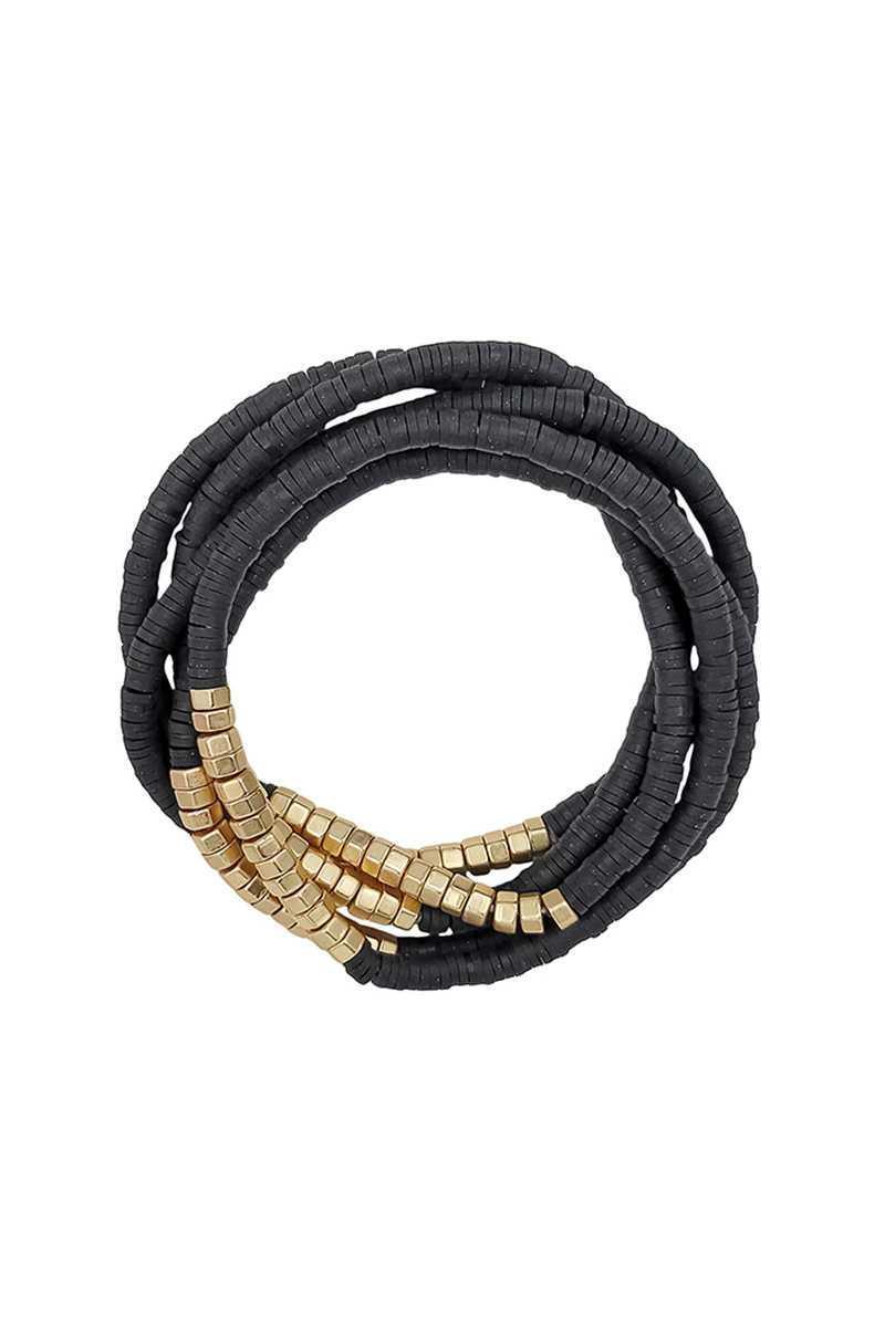 Metal Rubber Disc Bead Stretch Multi Bracelet 5 Pc Set | Mixtshop LLC Main image