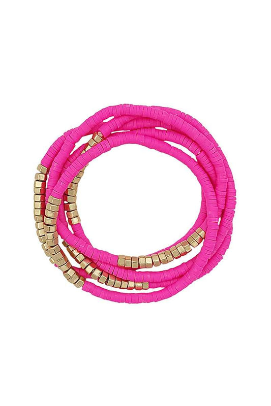 Metal Rubber Disc Bead Stretch Multi Bracelet 5 Pc Set | Mixtshop LLC