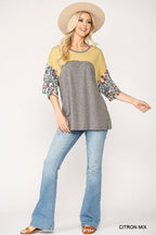 Colorblock Knit And Floral Print Mixed Top With Dolman Sleeve | Mixtshop LLC