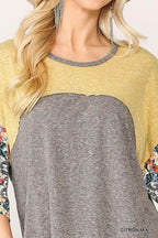 Colorblock Knit And Floral Print Mixed Top With Dolman Sleeve | Mixtshop LLC