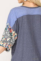 Colorblock Knit And Floral Print Mixed Top With Dolman Sleeve | Mixtshop LLC