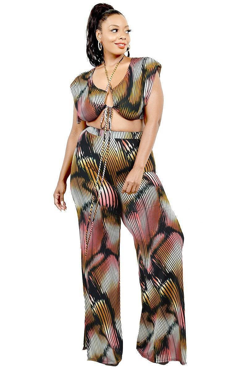 Plus Knitted Color Painting 2 Piece Pants Set | Mixtshop LLC Main image