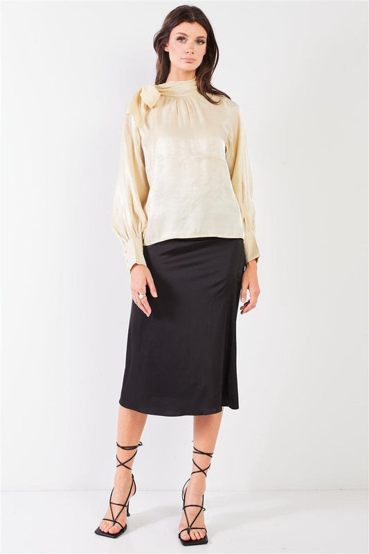 El Mirage Chiffon Bishop Sleeve Tie-neck Blouse Top | Mixtshop LLC