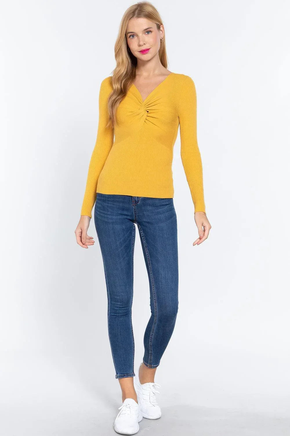 Long Slv V-neck Knotted Sweater Secondary image