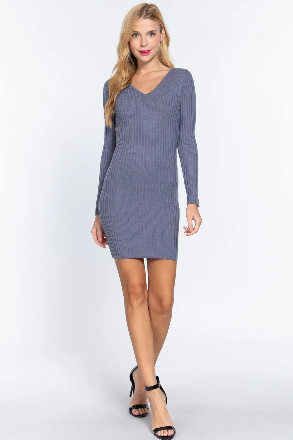 Long Slv V-neck Sweater Mini Dress Secondary image