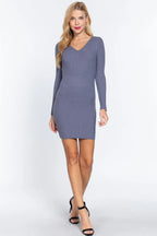 Long Slv V-neck Sweater Mini Dress | Mixtshop LLC
