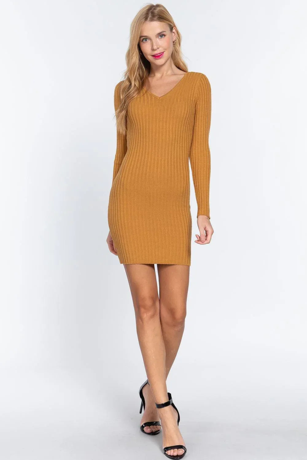 Long Slv V-neck Sweater Mini Dress Secondary image