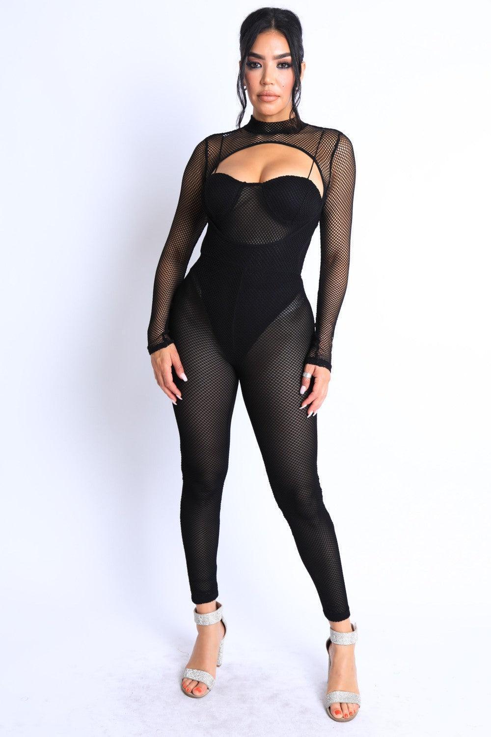 Mesh Crop Jumpsuit Set | Mixtshop LLC Main image
