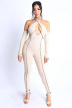 Overlock Detailed Cross Halter Keyhole Neck Off Shoulder Set | Mixtshop LLC