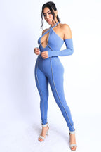 Overlock Detailed Cross Halter Keyhole Neck Off Shoulder Set | Mixtshop LLC