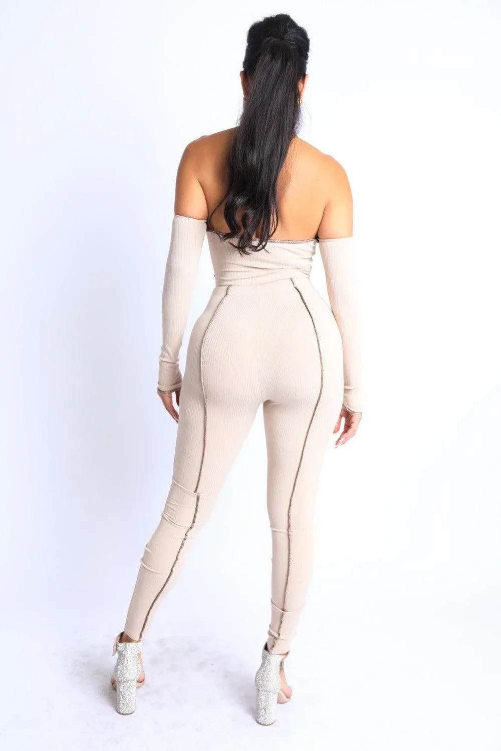 Overlock Detailed Cross Halter Keyhole Neck Off Shoulder Set | Mixtshop LLC