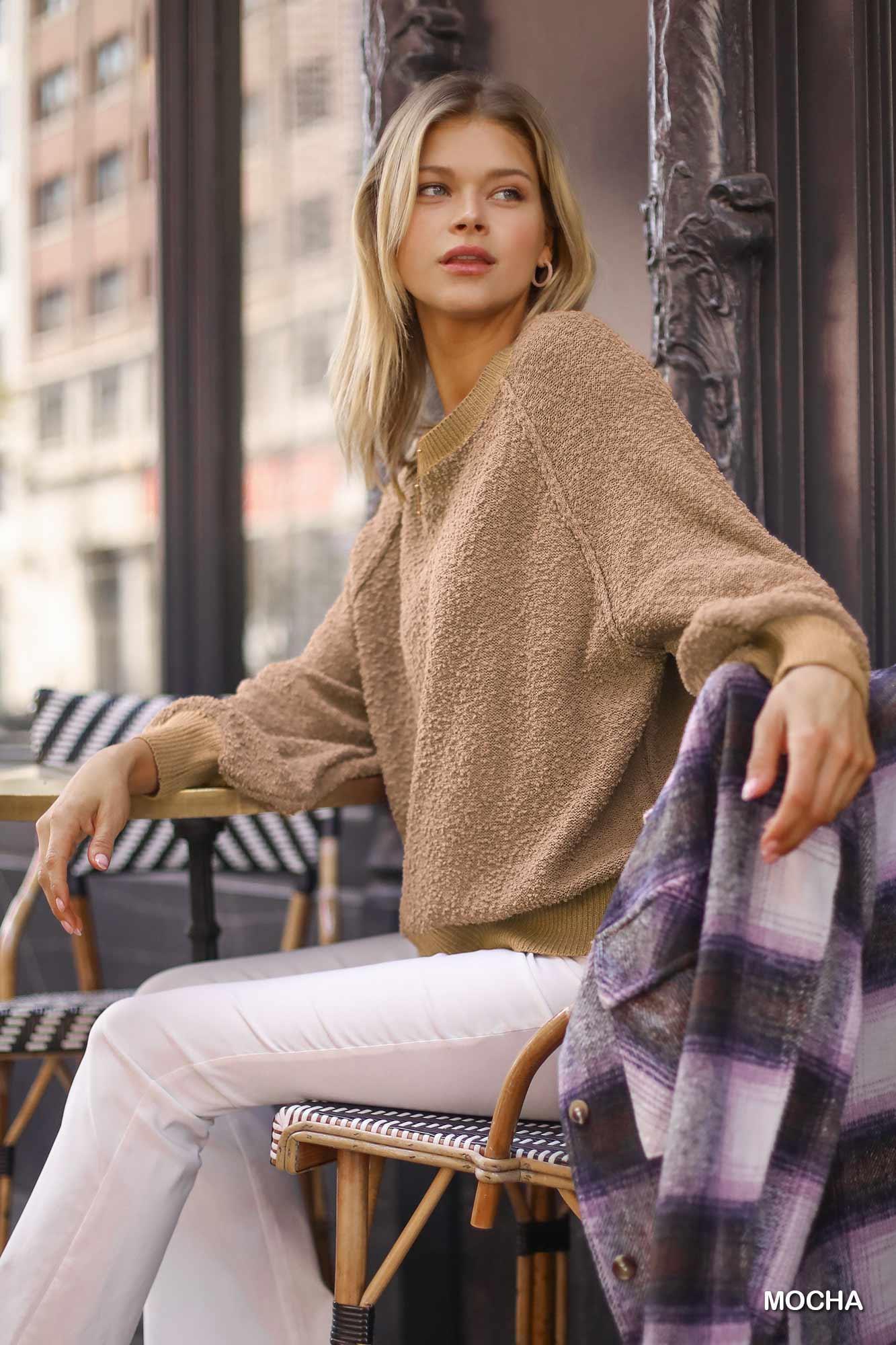 Puff Sleeve Boat Neck Sweater | Mixtshop LLC Main image