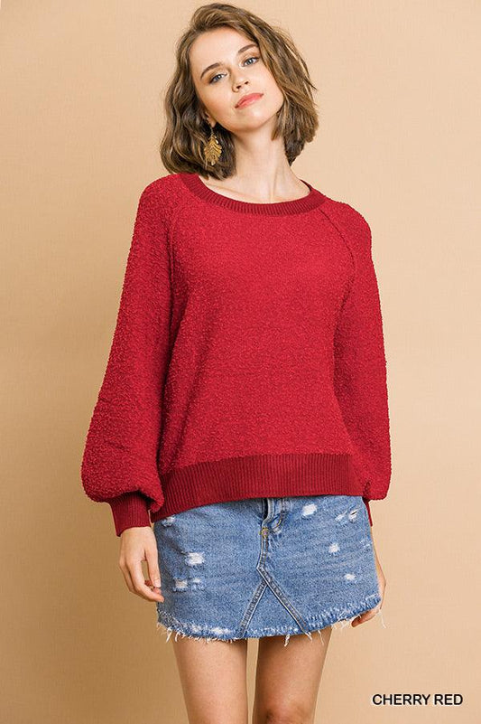 Puff Sleeve Boat Neck Sweater | Mixtshop LLC