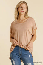 Short Sheer Dolman Sleeve Scoop Neck Top With Side Slit | Mixtshop LLC