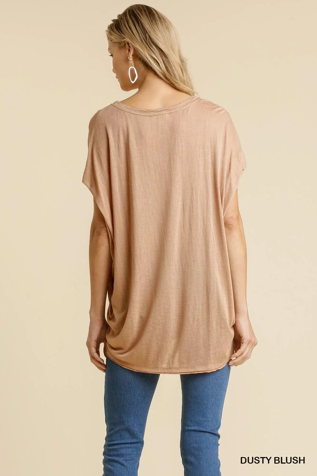 Short Sheer Dolman Sleeve Scoop Neck Top With Side Slit Secondary image