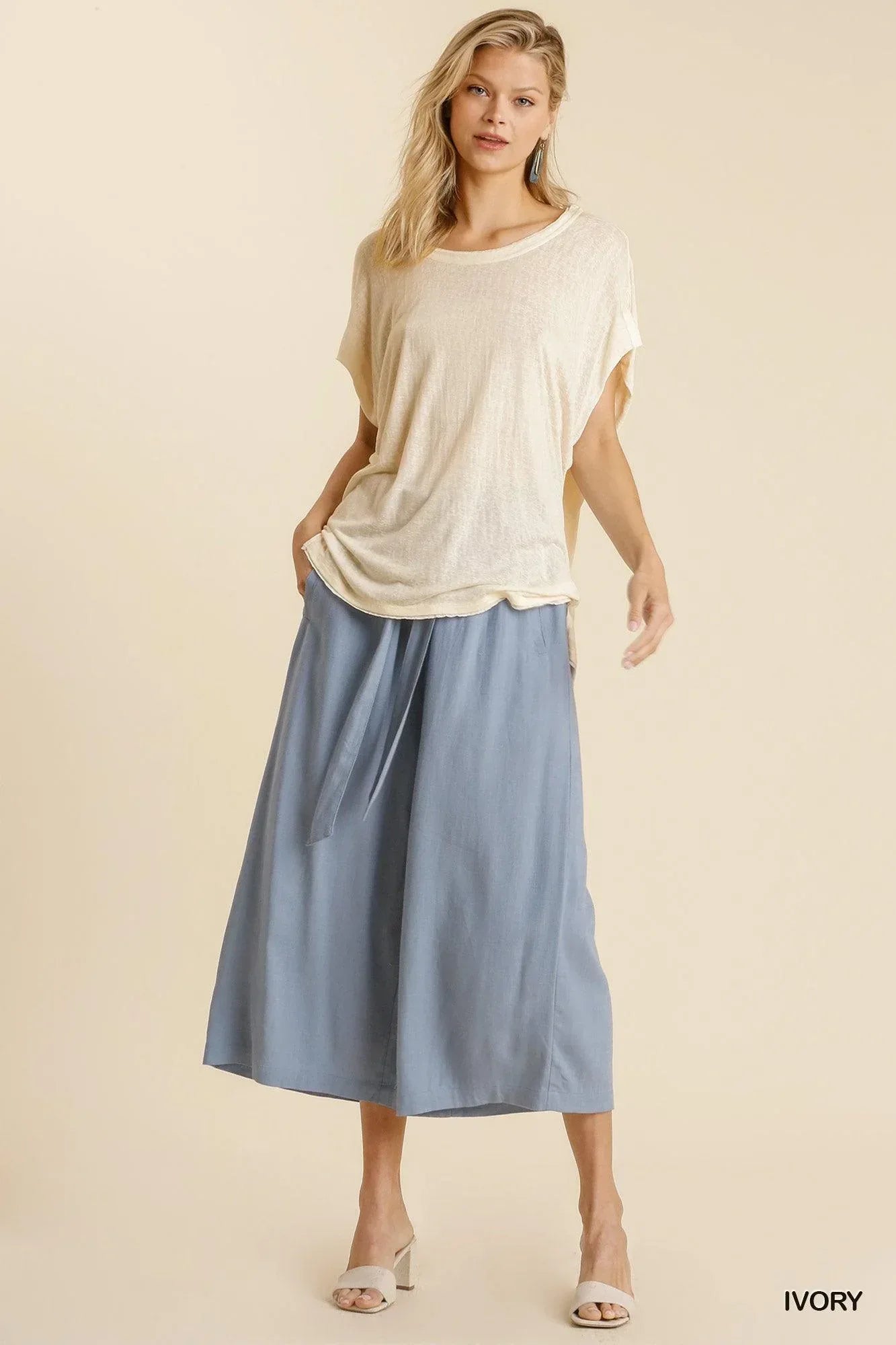 Short Sheer Dolman Sleeve Scoop Neck Top With Side Slit Secondary image