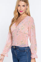 Ruffle Slv Floral Print Chiffon Top | Mixtshop LLC