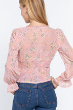 Ruffle Slv Floral Print Chiffon Top | Mixtshop LLC