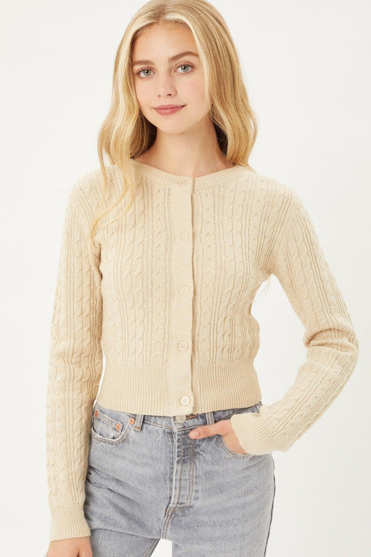 Buttoned Cable Knit Cardigan Long Sleeve Sweater | Mixtshop LLC