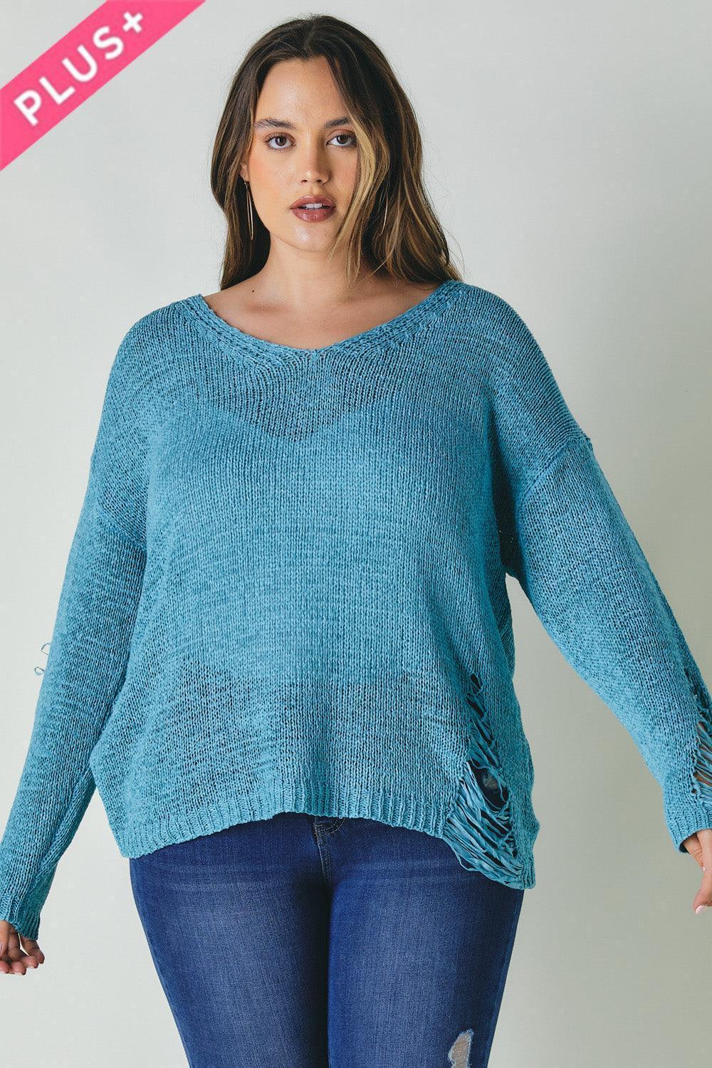 Plus Solid Round Neck Sweatrer | Mixtshop LLC Main image
