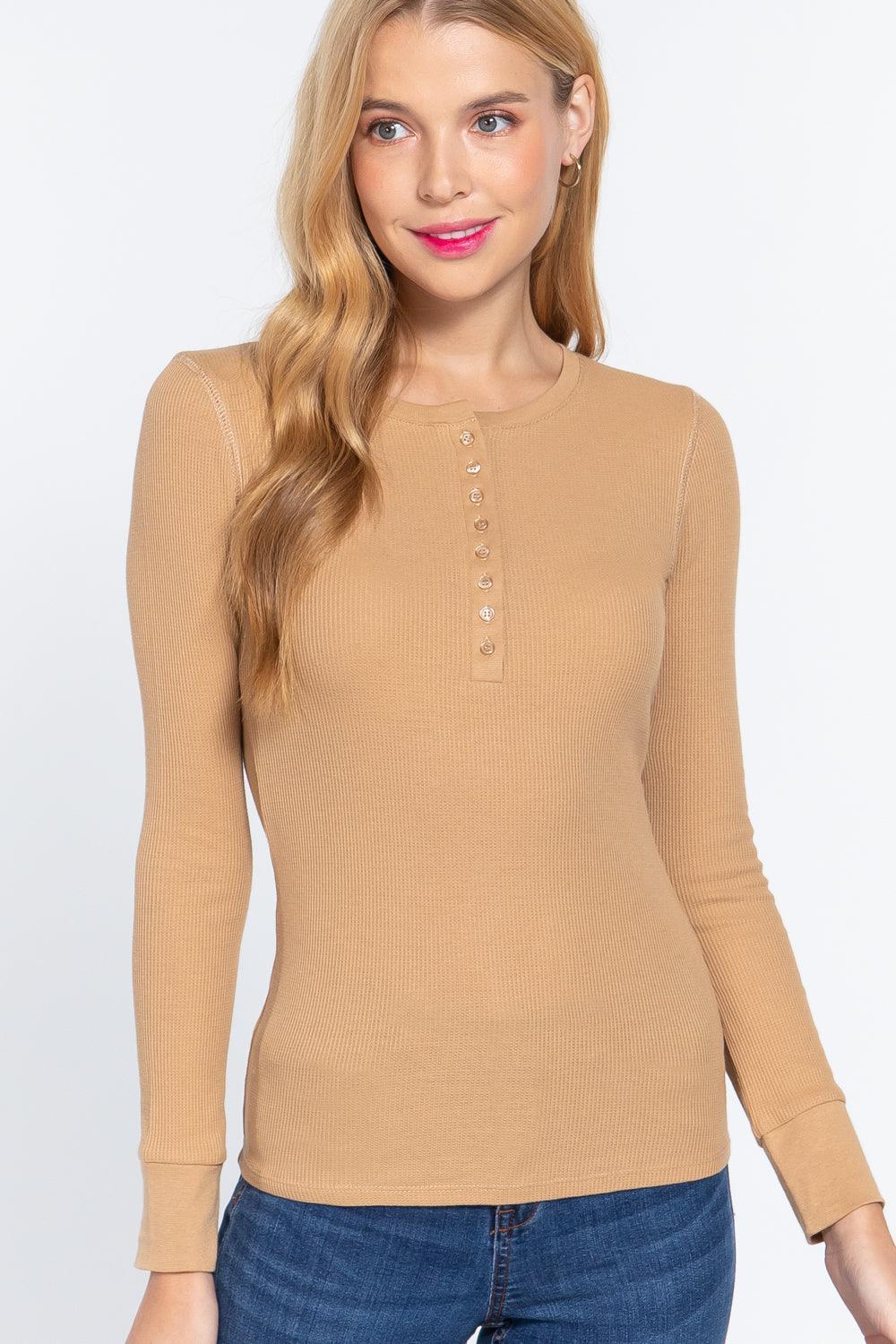 Long Slv Henley Thermal Top | Mixtshop LLC Main image