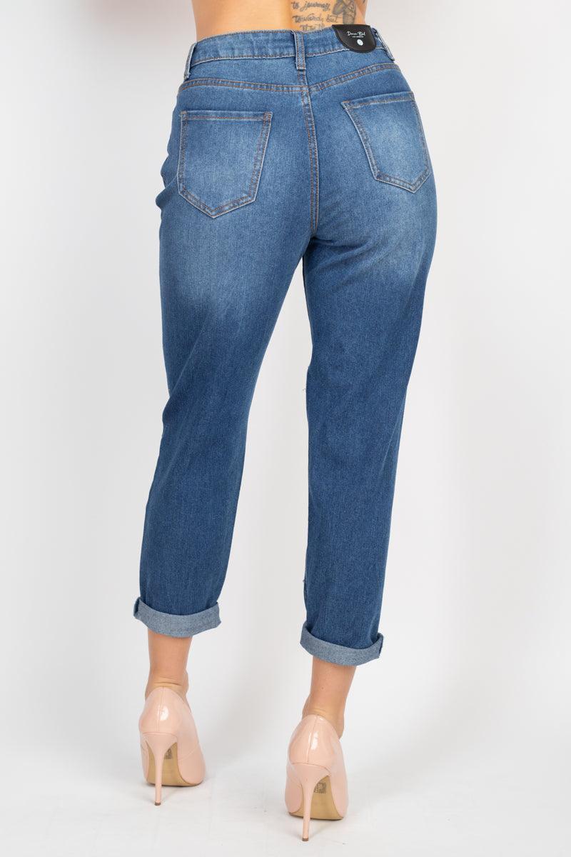 Rhinestones Ripped-front Denim Jeans | Mixtshop LLC