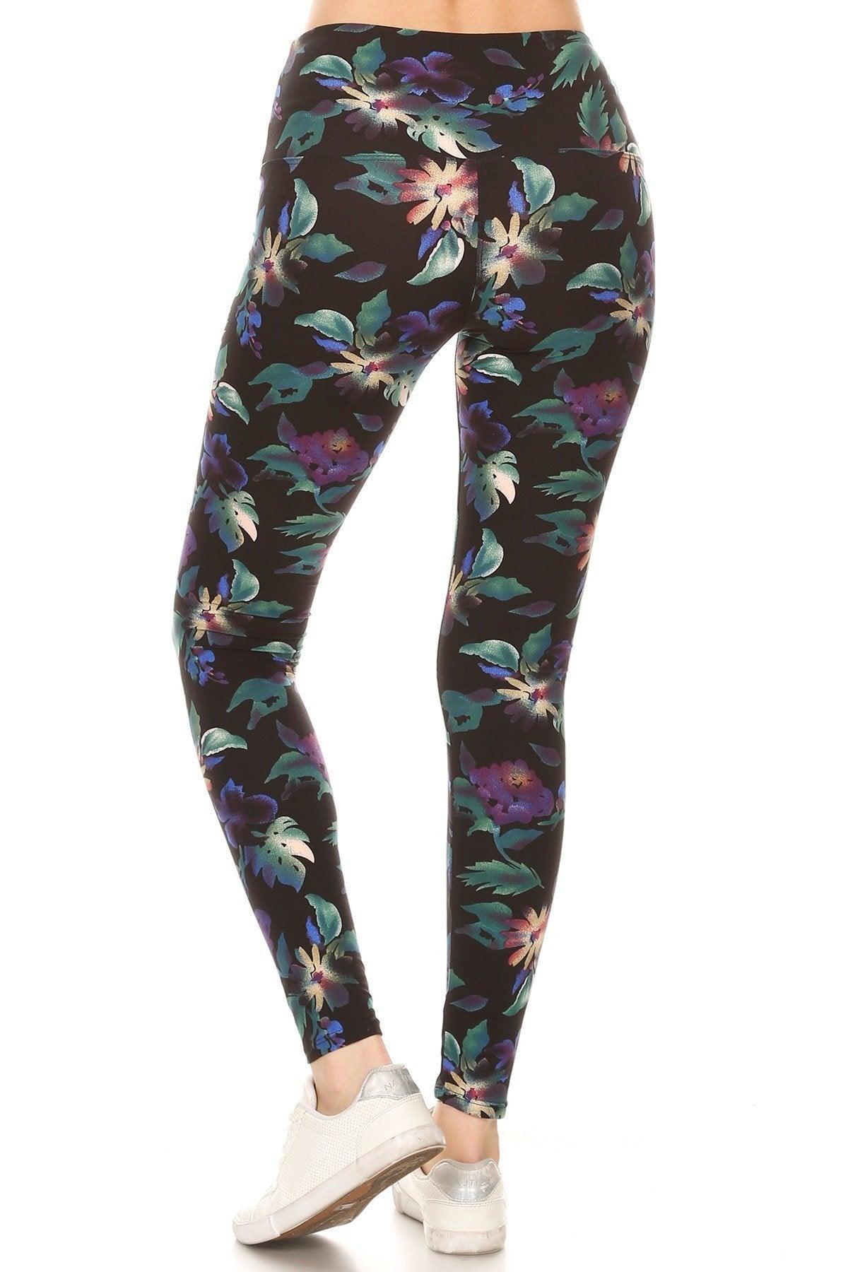 Long Yoga Style Banded Lined Floral Printed Knit Legging With High Waist | Mixtshop LLC