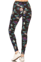 Long Yoga Style Banded Lined Floral Printed Knit Legging With High Waist | Mixtshop LLC
