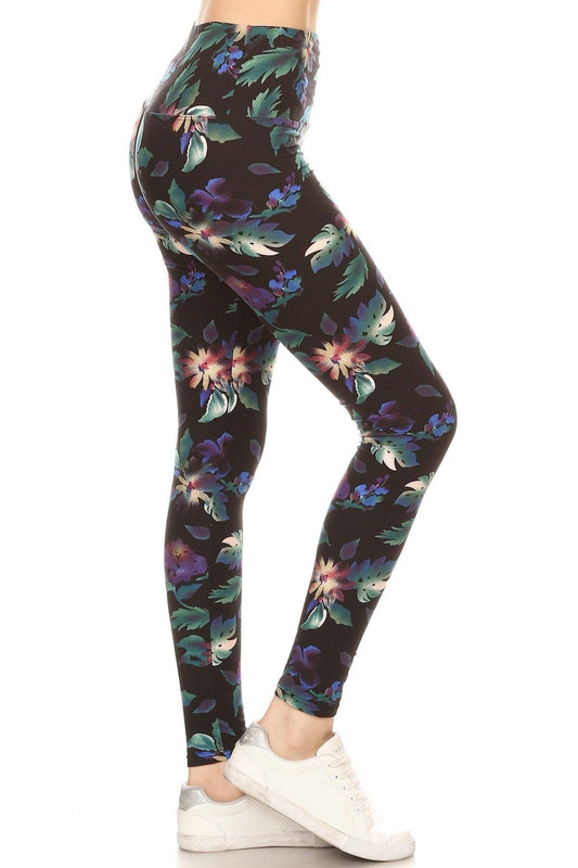 Long Yoga Style Banded Lined Floral Printed Knit Legging With High Waist | Mixtshop LLC