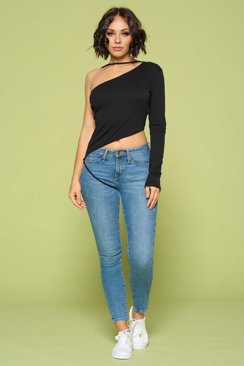Solid Color One Shoulder Off Top Secondary image