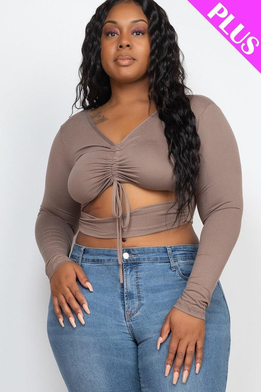 Plus Size Drawstring Ruched Cutout Crop Top | Mixtshop LLC