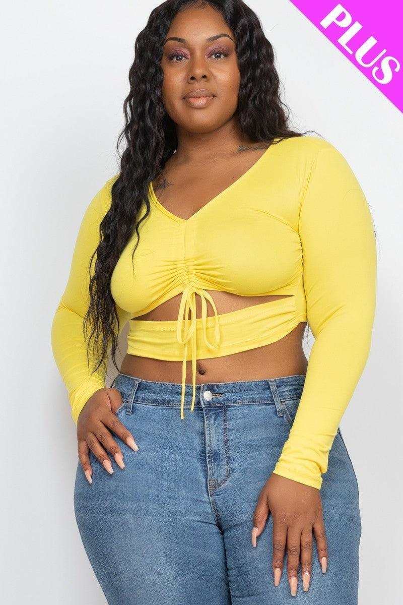 Plus Size Drawstring Ruched Cutout Crop Top | Mixtshop LLC Main image
