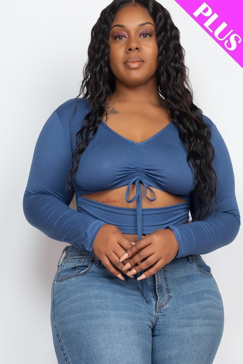 Plus Size Drawstring Ruched Cutout Crop Top | Mixtshop LLC Main image