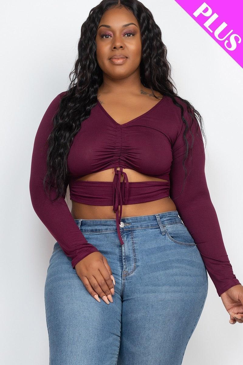 Plus Size Drawstring Ruched Cutout Crop Top | Mixtshop LLC Main image