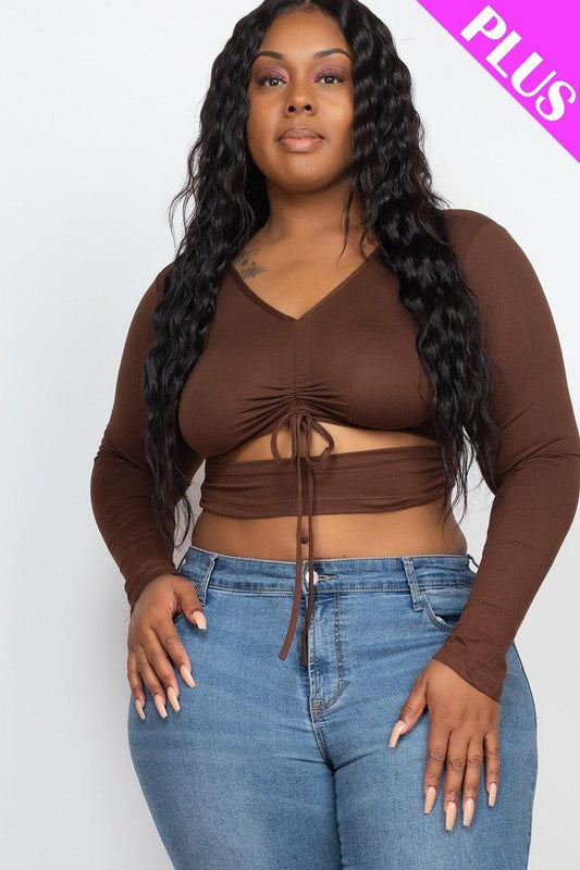 Plus Size Drawstring Ruched Cutout Crop Top | Mixtshop LLC
