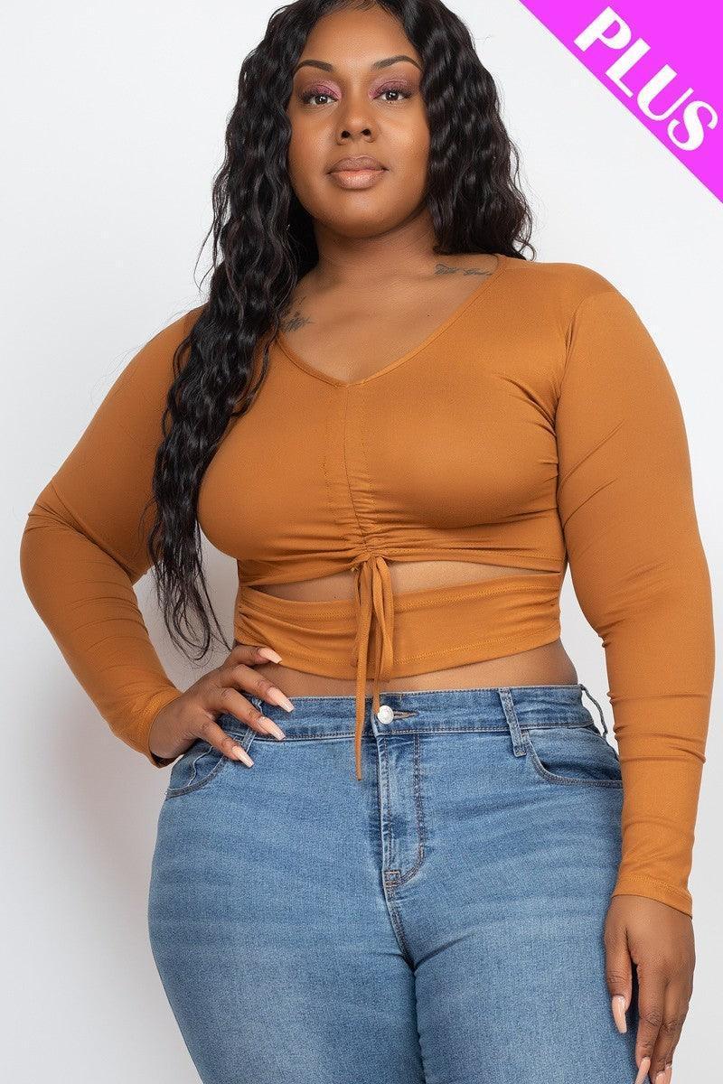 Plus Size Drawstring Ruched Cutout Crop Top | Mixtshop LLC Main image