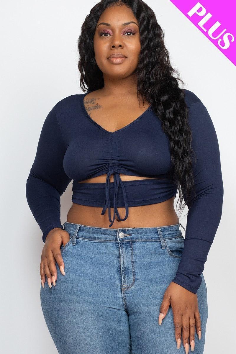 Plus Size Drawstring Ruched Cutout Crop Top | Mixtshop LLC Main image