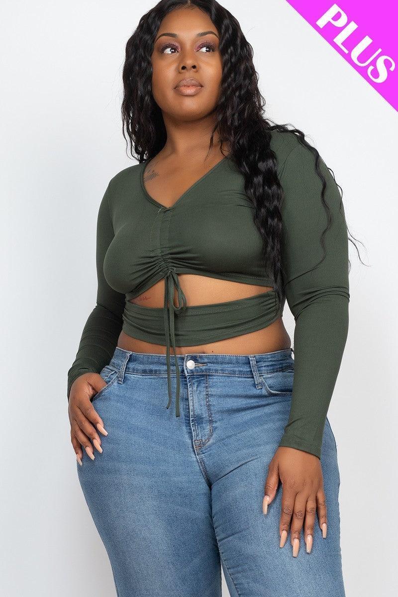 Plus Size Drawstring Ruched Cutout Crop Top | Mixtshop LLC Main image