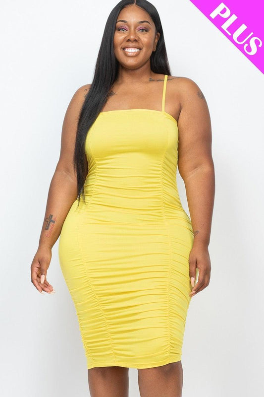 Plus Size Double Ruched Front And Ruched Back Detail Mini Dress | Mixtshop LLC