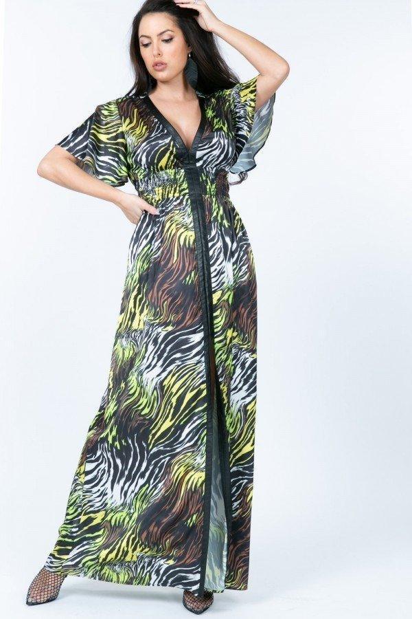 Deep V Neck Slit Zebra Print Long Dress Secondary image