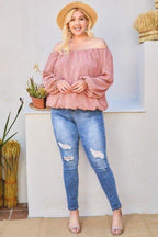 Off Shoulder Long Bubble Sleeve Plaid Top | Mixtshop LLC