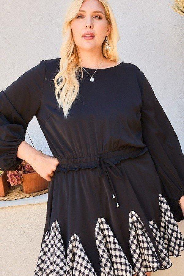 Round Neck 3/4 Bubble Sleeve Gingham Ruffle Romper | Mixtshop LLC