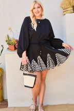 Round Neck 3/4 Bubble Sleeve Gingham Ruffle Romper | Mixtshop LLC