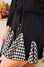 Round Neck 3/4 Bubble Sleeve Gingham Ruffle Romper | Mixtshop LLC