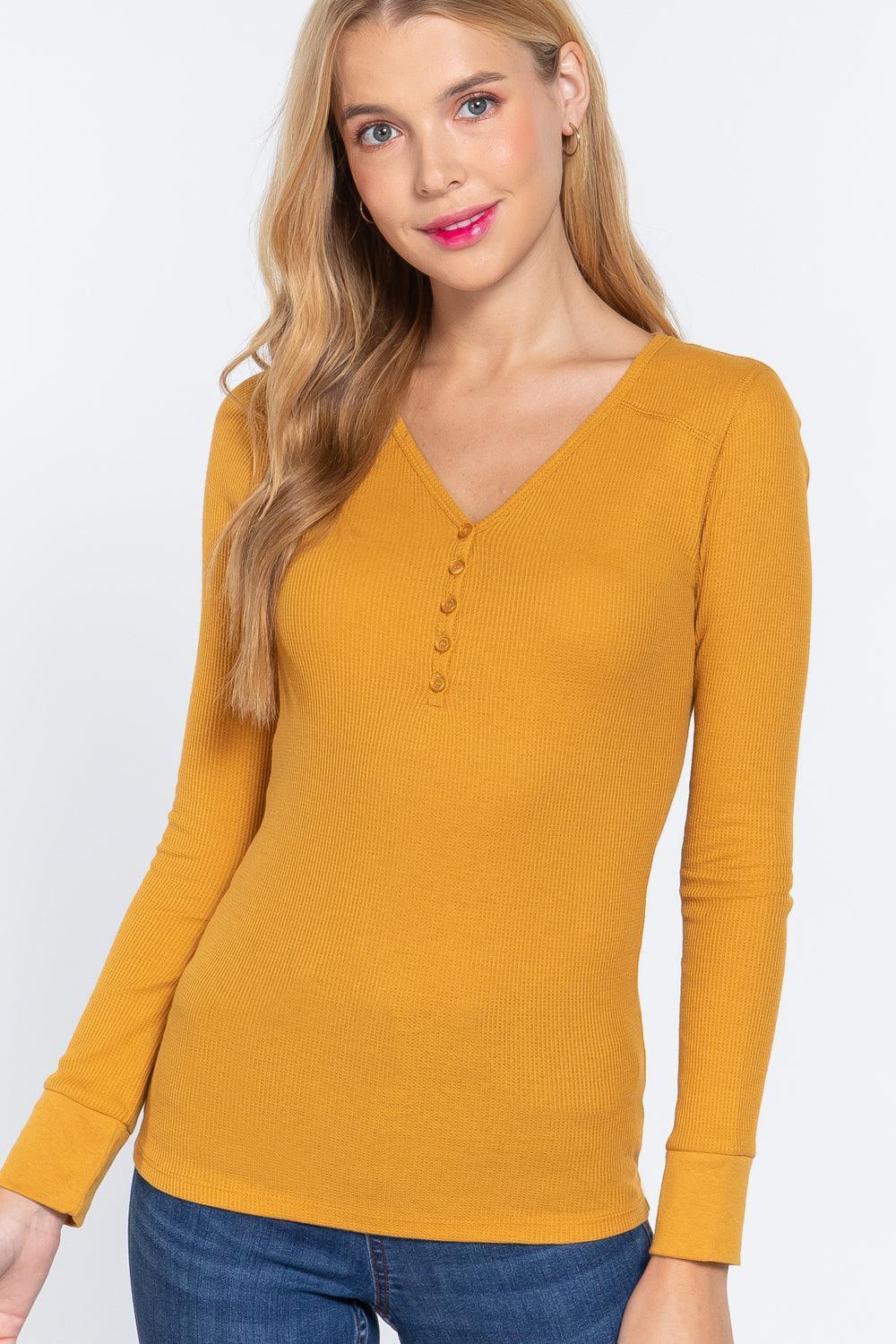 Long Slv V-neck Placket Thermal Top | Mixtshop LLC Main image